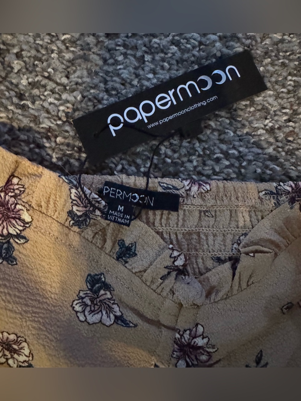Papermoon Floral Ruched Tie-Front Crop Top in Beige - Picture 7 of 7